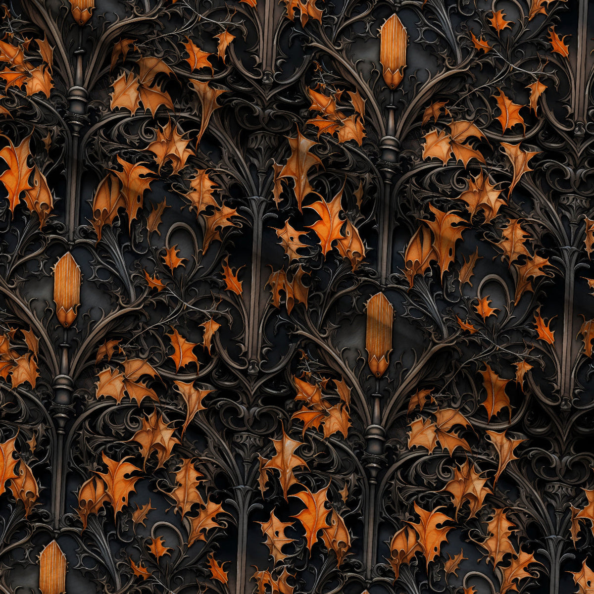 Midnight Marigolds Pattern 6 Fleece Fabric — fleece fabric folded close-up preview (mv-fleece-v1:lying)