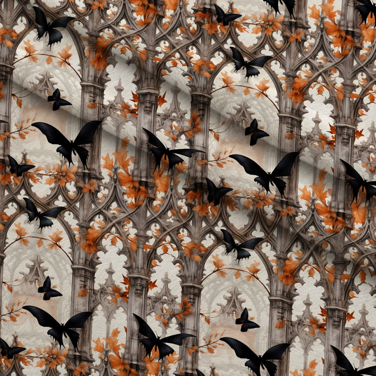 Midnight Marigolds Pattern 7 Fleece Fabric — fleece fabric folded close-up preview (mv-fleece-v1:lying)