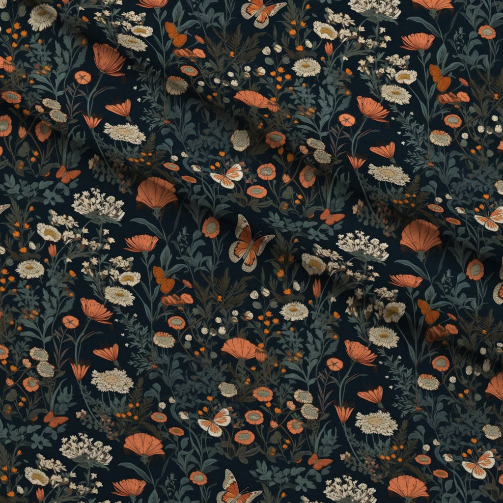 Midnight Monarchs Pattern 1 Fleece Fabric — fleece fabric folded close-up preview (mv-fleece-v1:lying)