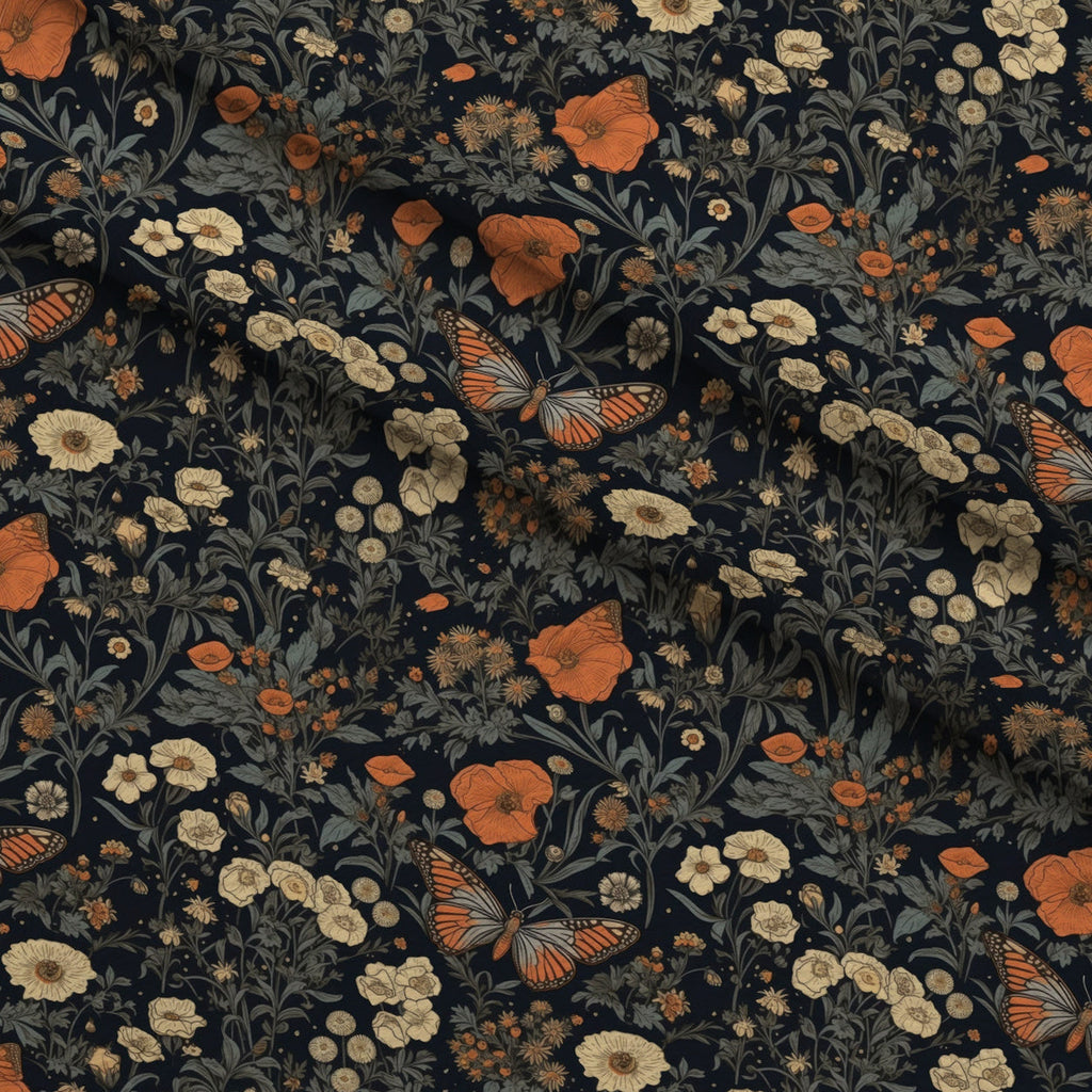 Midnight Monarchs Pattern 10 Fleece Fabric — fleece fabric folded close-up preview (mv-fleece-v1:lying)