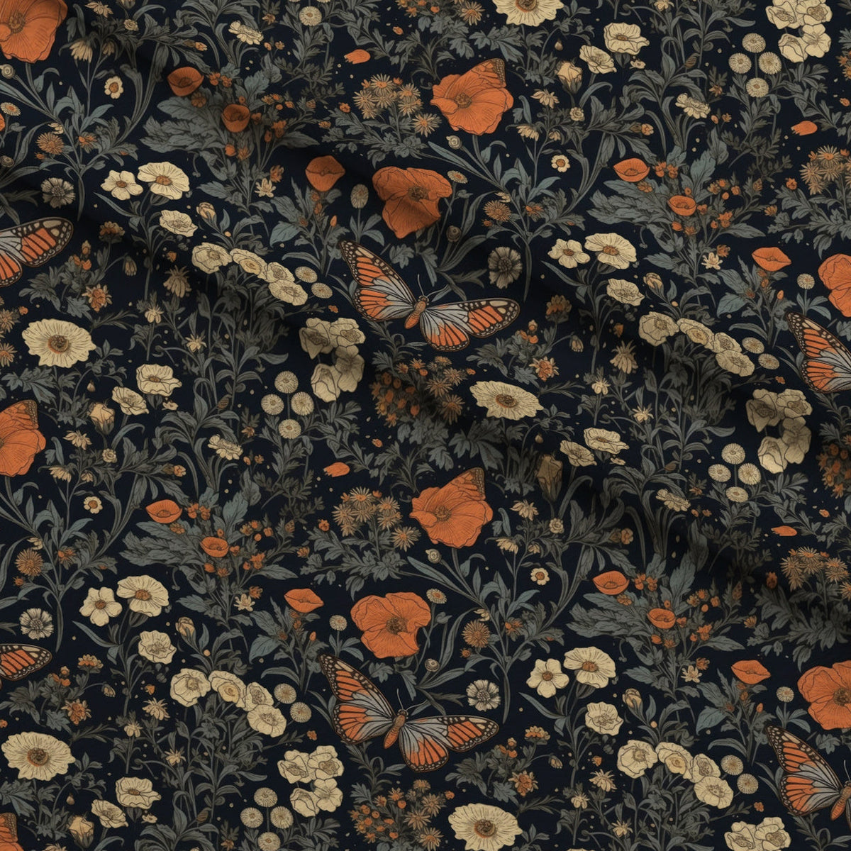 Midnight Monarchs Pattern 10 Fleece Fabric — fleece fabric folded close-up preview (mv-fleece-v1:lying)