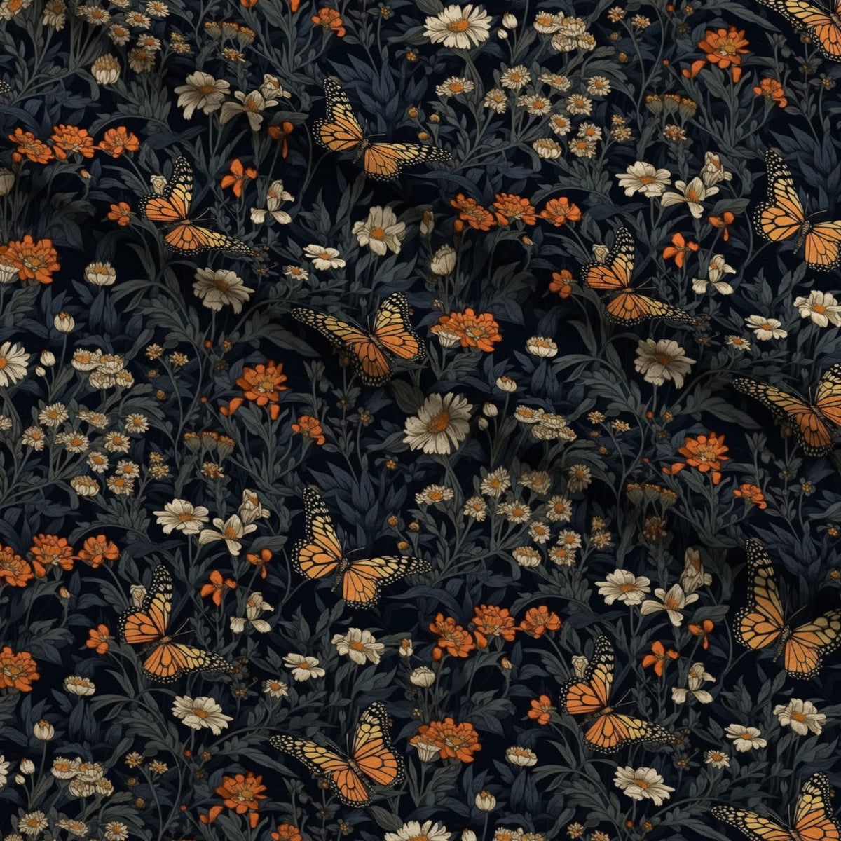 Midnight Monarchs Pattern 3 Fleece Fabric — fleece fabric folded close-up preview (mv-fleece-v1:lying)