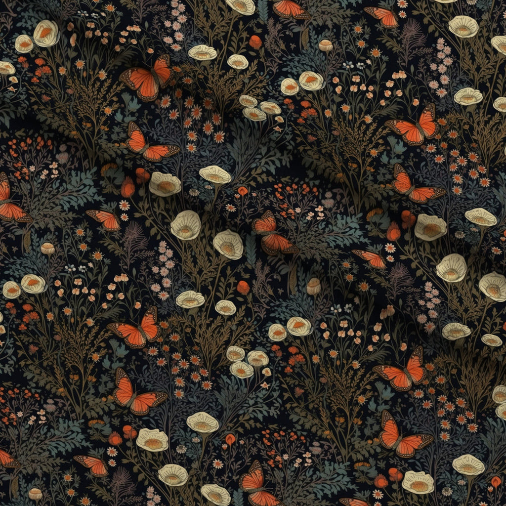 Midnight Monarchs Pattern 7 Fleece Fabric — fleece fabric folded close-up preview (mv-fleece-v1:lying)