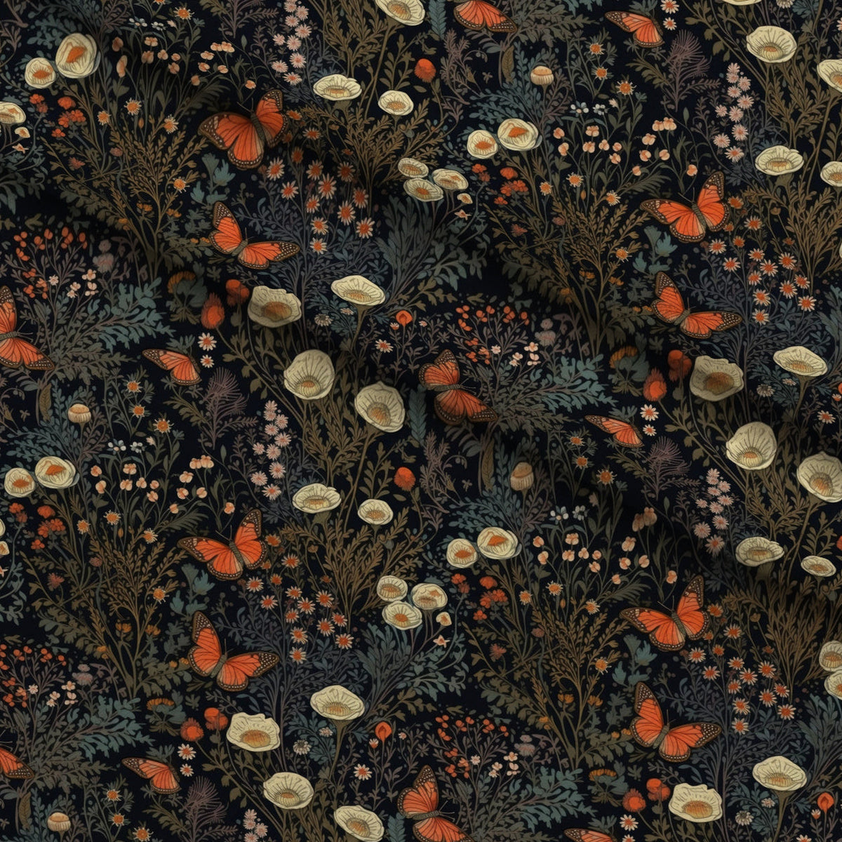 Midnight Monarchs Pattern 7 Fleece Fabric — fleece fabric folded close-up preview (mv-fleece-v1:lying)