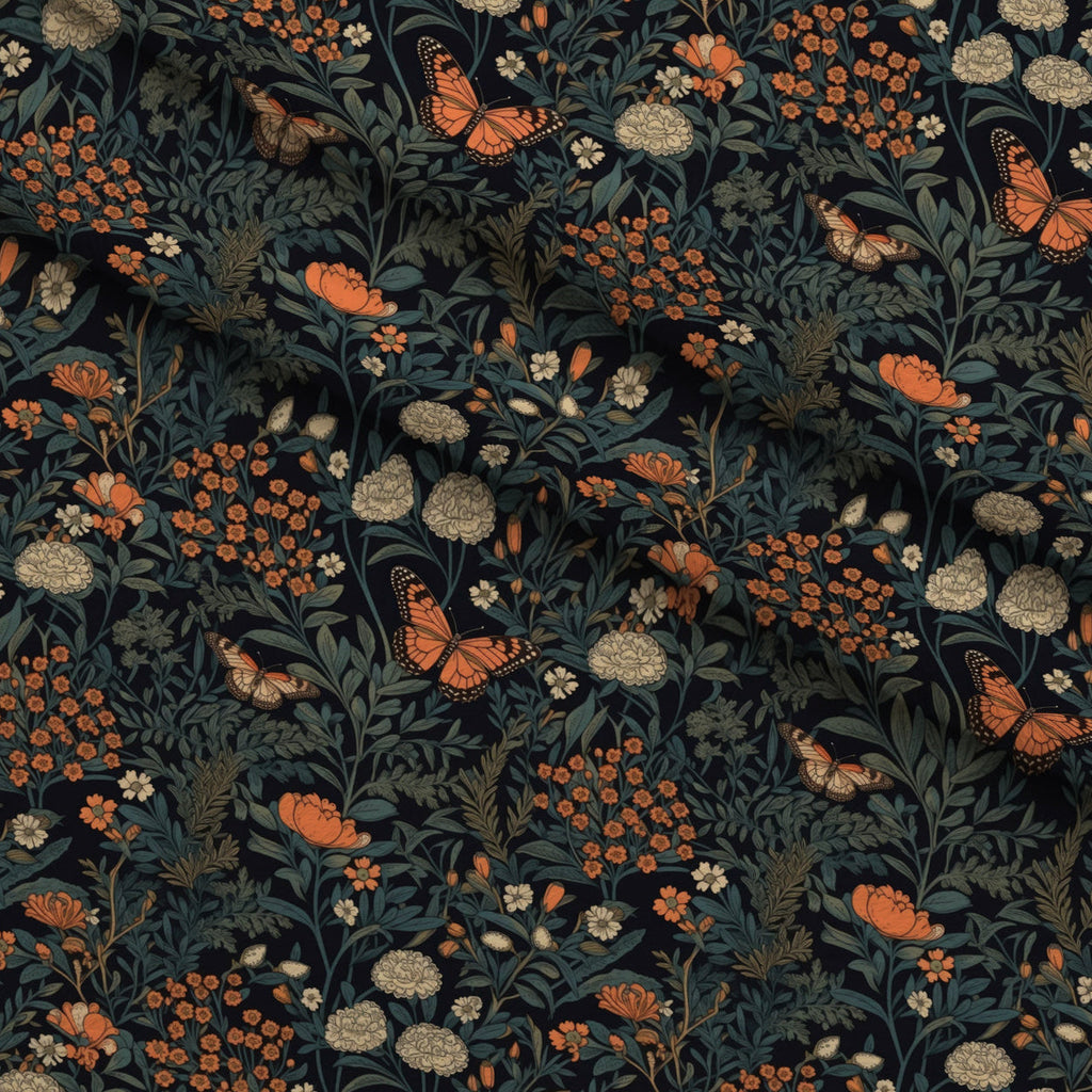Midnight Monarchs Pattern 9 Fleece Fabric — fleece fabric folded close-up preview (mv-fleece-v1:lying)