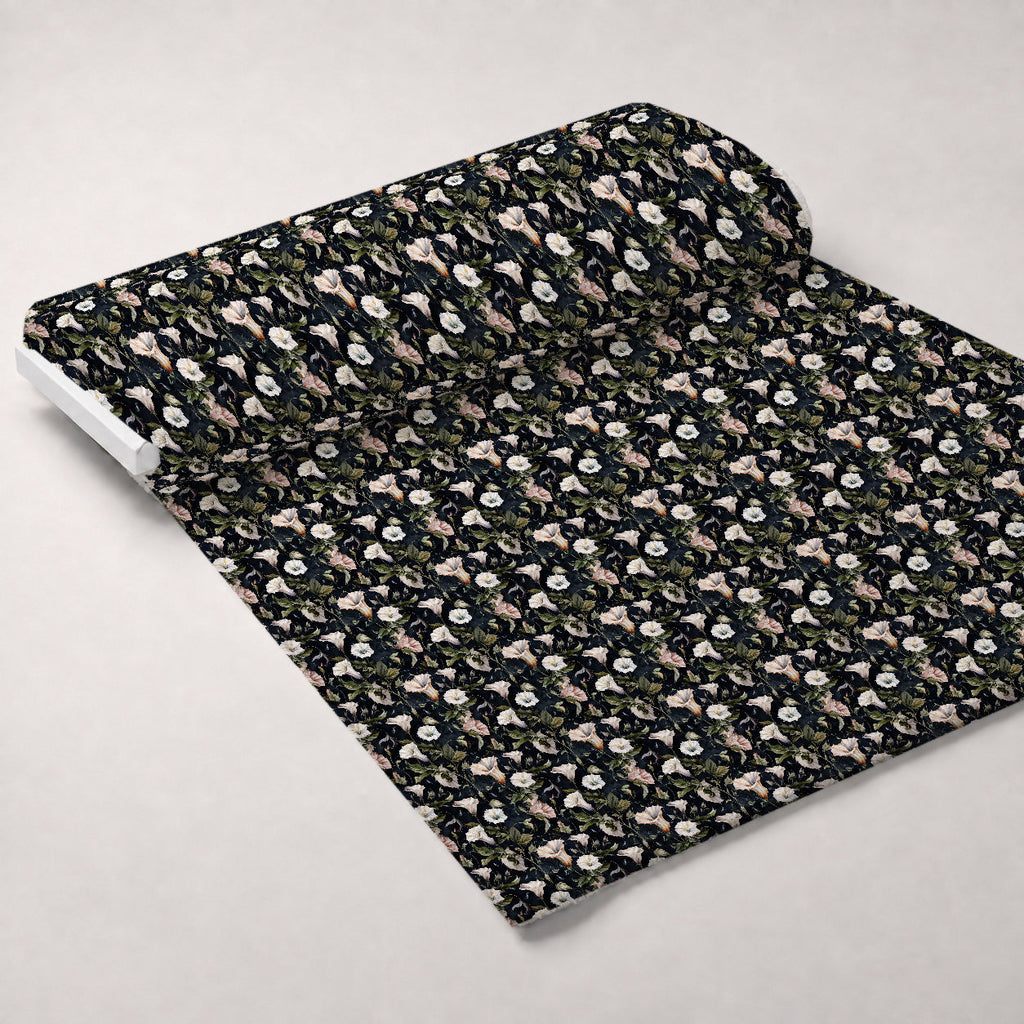 Midnight Moonflowers Pattern 10 Fleece Fabric — fleece fabric unrolled bolt preview (mv-fleece-v1:bolt)