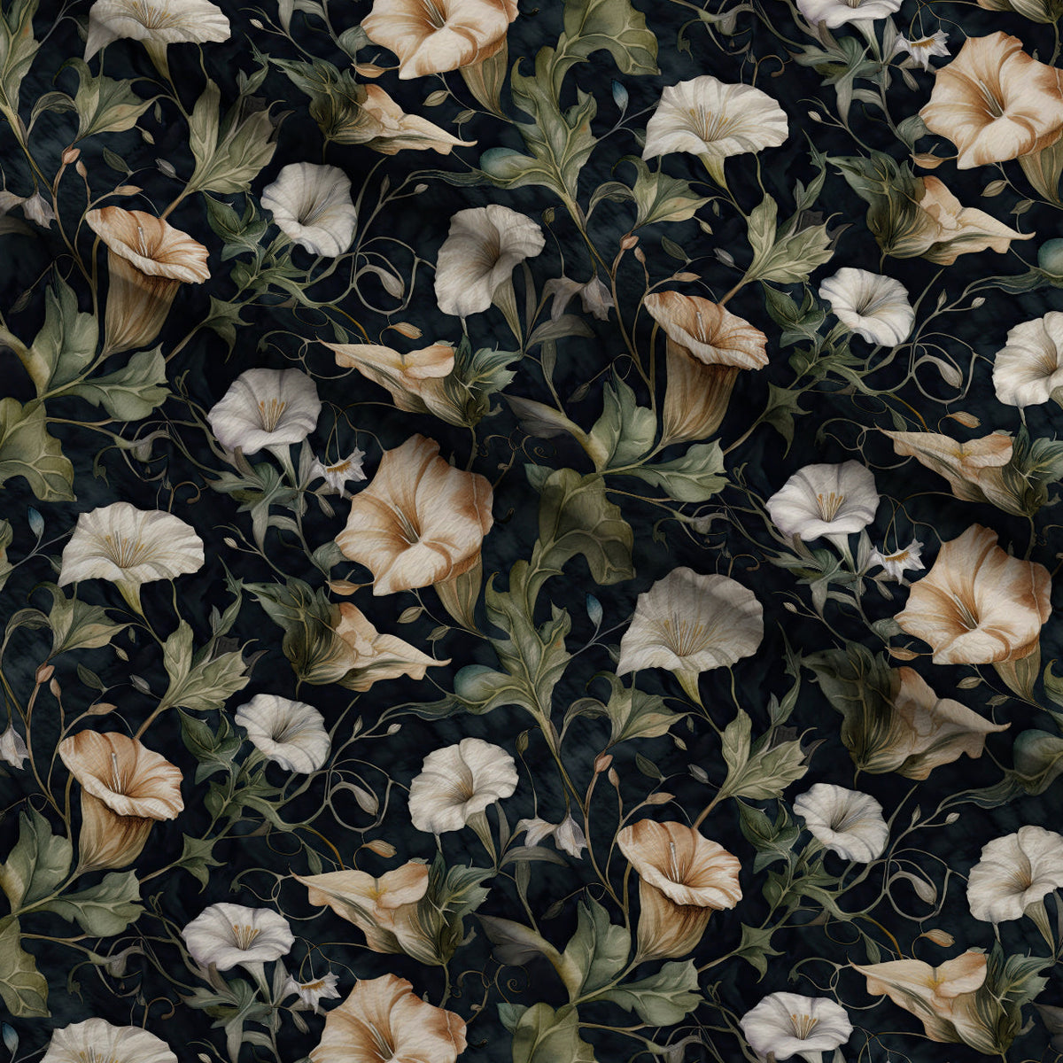 Midnight Moonflowers Pattern 6 Fleece Fabric — fleece fabric folded close-up preview (mv-fleece-v1:lying)