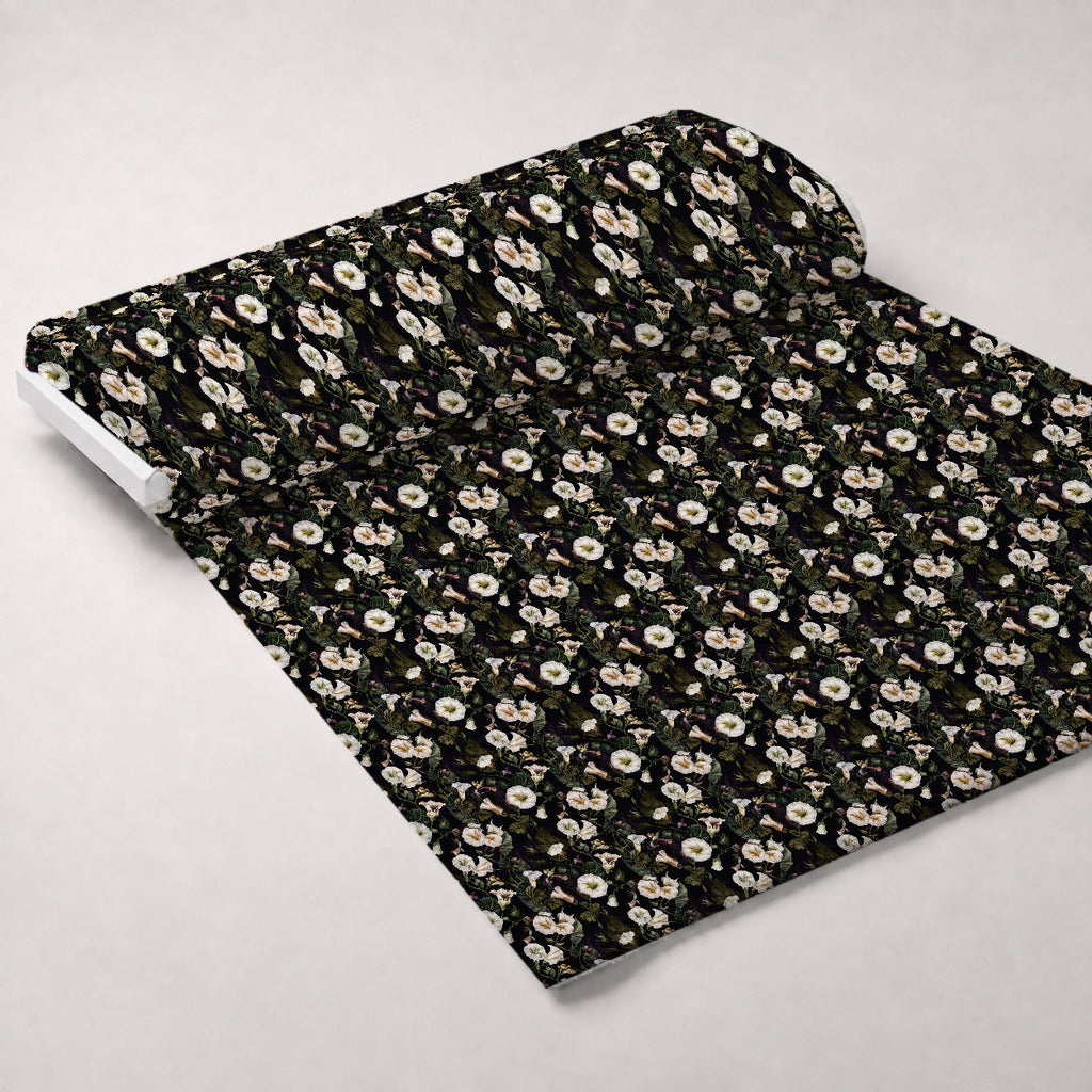Midnight Moonflowers Pattern 7 Fleece Fabric — fleece fabric unrolled bolt preview (mv-fleece-v1:bolt)
