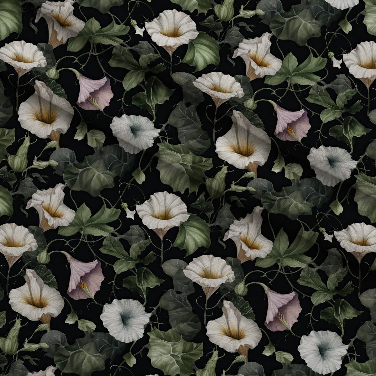 Midnight Moonflowers Pattern 9 Fleece Fabric — fleece fabric folded close-up preview (mv-fleece-v1:lying)