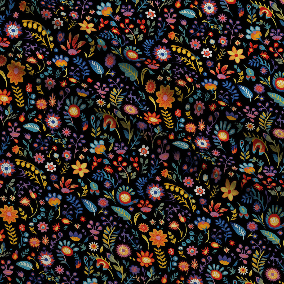Midnight Otomi Garden Pattern 1 Fleece Fabric — fleece fabric folded close-up preview (mv-fleece-v1:lying)
