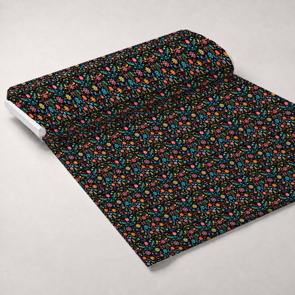 Midnight Otomi Garden Pattern 10 Fleece Fabric — fleece fabric unrolled bolt preview (mv-fleece-v1:bolt)