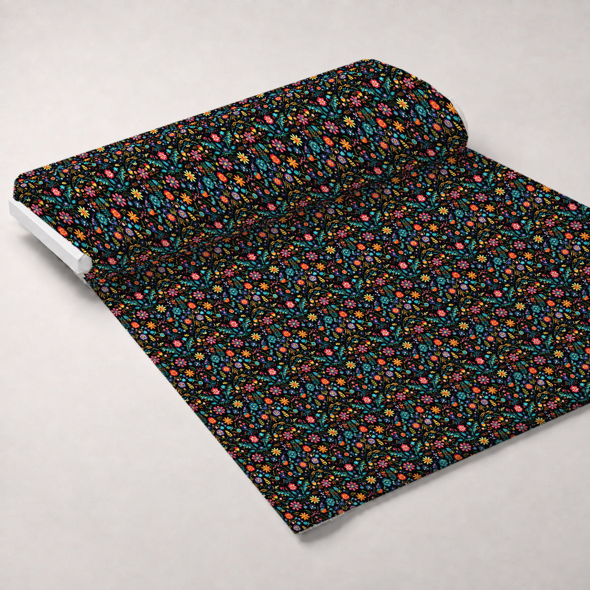 Midnight Otomi Garden Pattern 10 Fleece Fabric — fleece fabric unrolled bolt preview (mv-fleece-v1:bolt)