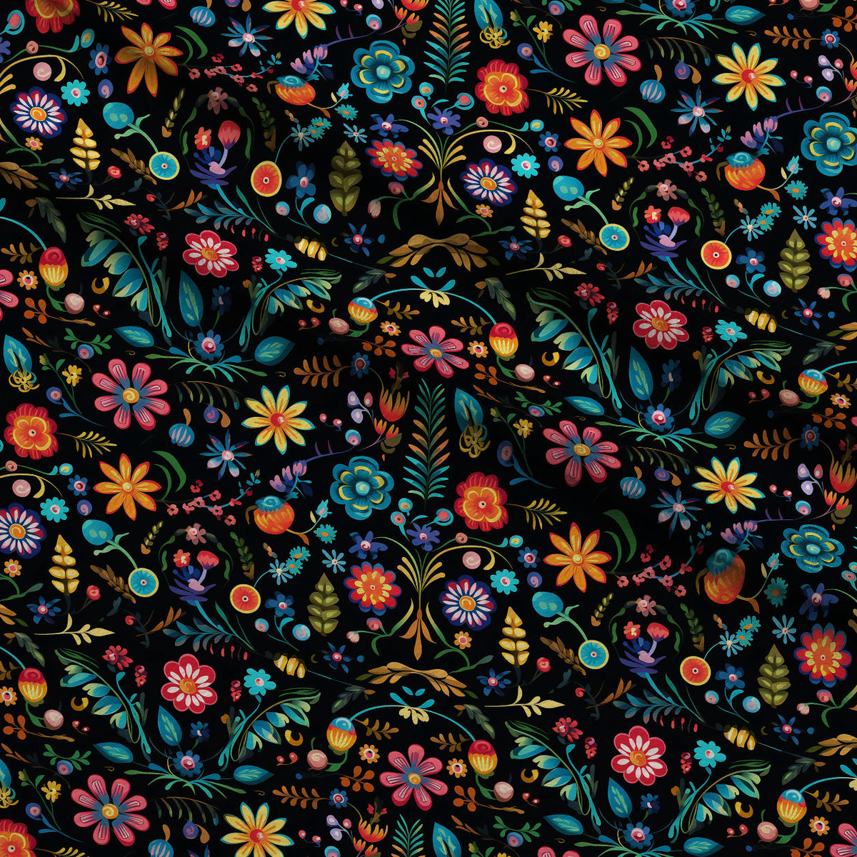 Midnight Otomi Garden Pattern 10 Fleece Fabric — fleece fabric folded close-up preview (mv-fleece-v1:lying)