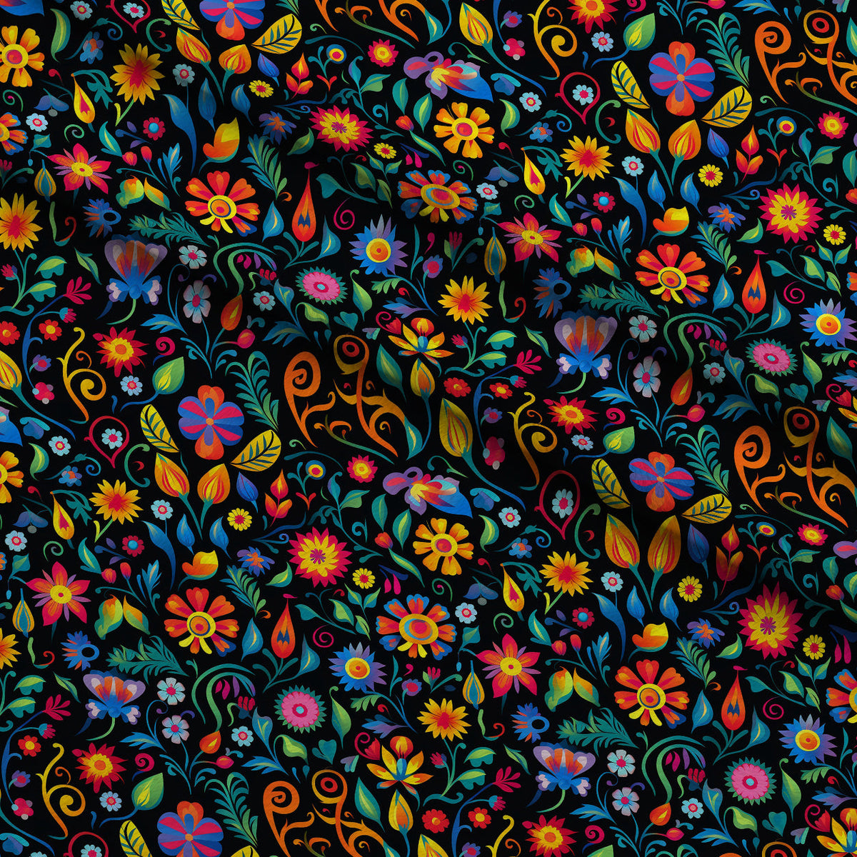 Midnight Otomi Garden Pattern 2 Fleece Fabric — fleece fabric folded close-up preview (mv-fleece-v1:lying)