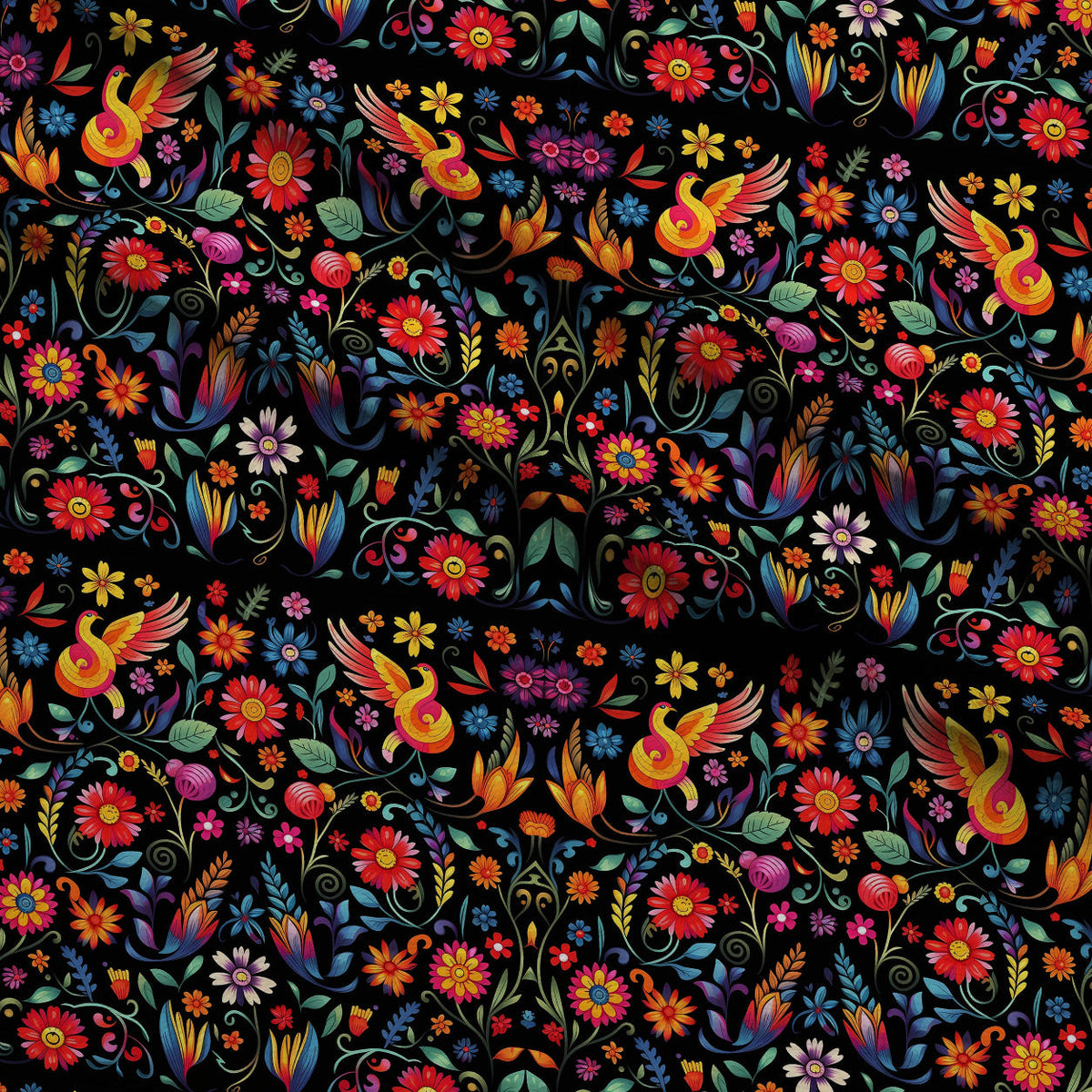 Midnight Otomi Garden Pattern 3 Fleece Fabric — fleece fabric folded close-up preview (mv-fleece-v1:lying)
