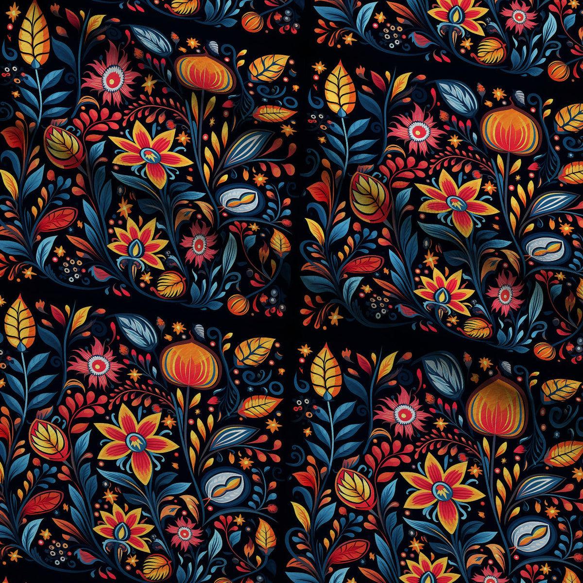 Midnight Otomi Garden Pattern 4 Fleece Fabric — fleece fabric folded close-up preview (mv-fleece-v1:lying)
