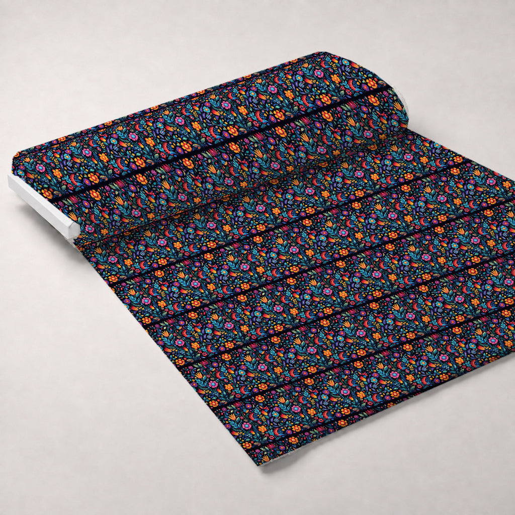 Midnight Otomi Garden Pattern 5 Fleece Fabric — fleece fabric unrolled bolt preview (mv-fleece-v1:bolt)