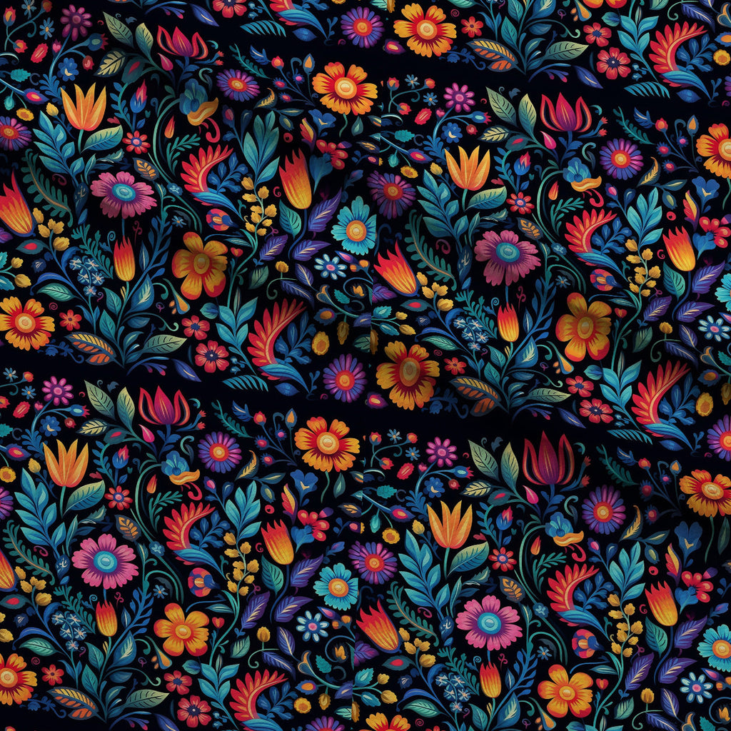 Midnight Otomi Garden Pattern 5 Fleece Fabric — fleece fabric folded close-up preview (mv-fleece-v1:lying)