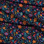 Midnight Otomi Garden Pattern 5 Fleece Fabric — fleece fabric folded close-up preview (mv-fleece-v1:lying)