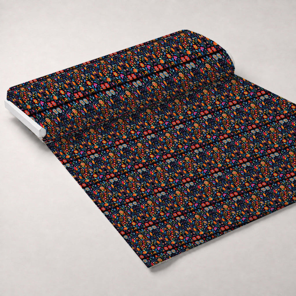 Midnight Otomi Garden Pattern 6 Fleece Fabric — fleece fabric unrolled bolt preview (mv-fleece-v1:bolt)