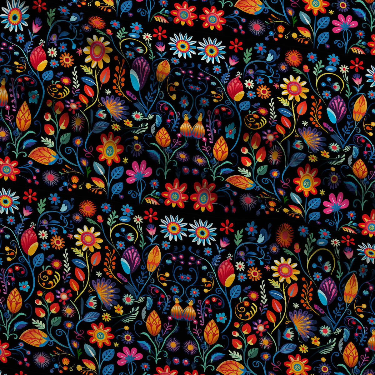 Midnight Otomi Garden Pattern 6 Fleece Fabric — fleece fabric folded close-up preview (mv-fleece-v1:lying)