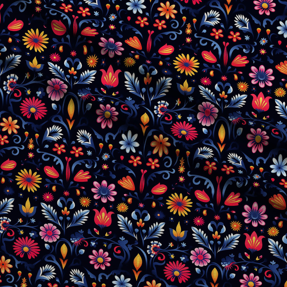 Midnight Otomi Garden Pattern 7 Fleece Fabric — fleece fabric folded close-up preview (mv-fleece-v1:lying)