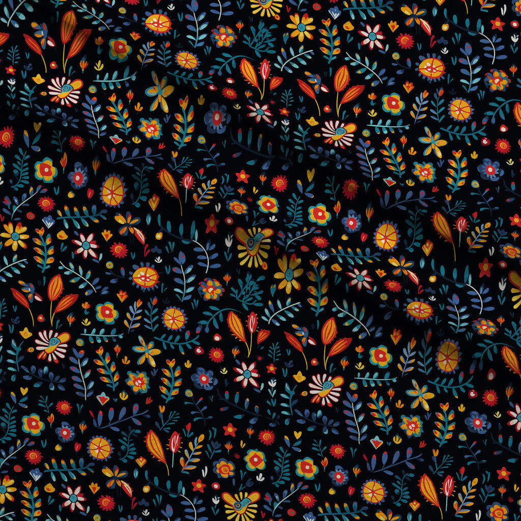 Midnight Otomi Garden Pattern 8 Fleece Fabric — fleece fabric folded close-up preview (mv-fleece-v1:lying)