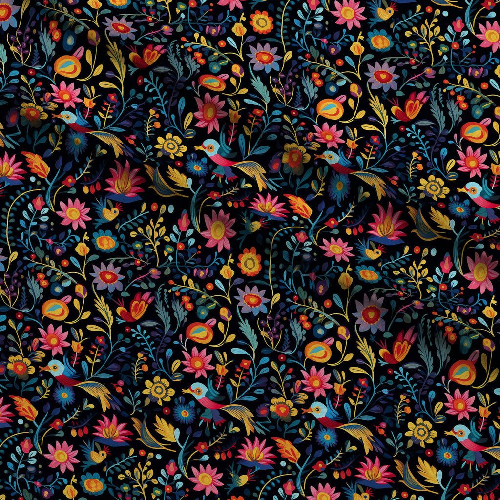 Midnight Otomi Garden Pattern 9 Fleece Fabric — fleece fabric folded close-up preview (mv-fleece-v1:lying)