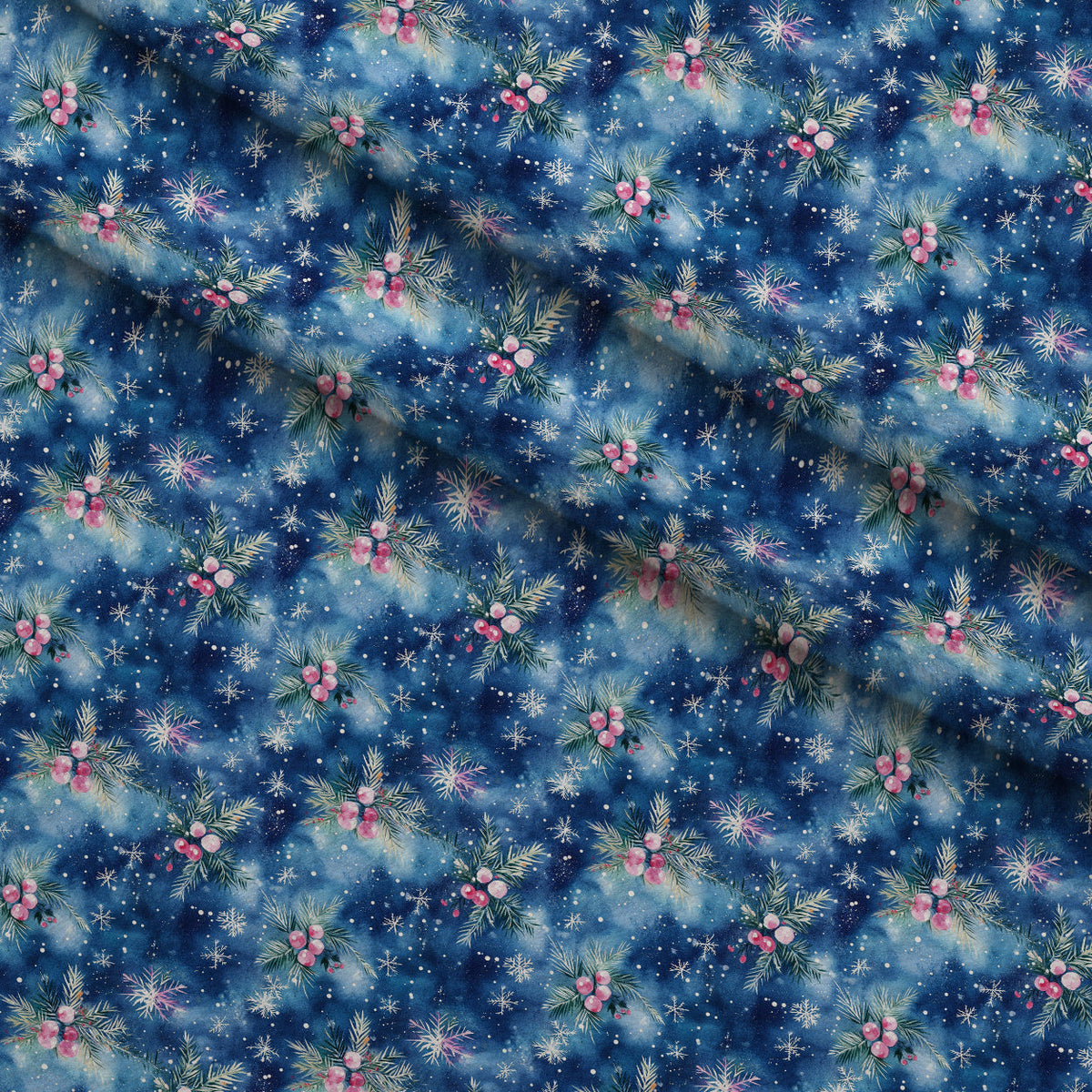 Midnight Poinsettia Pattern 3 Fleece Fabric — fleece fabric folded close-up preview (mv-fleece-v1:lying)