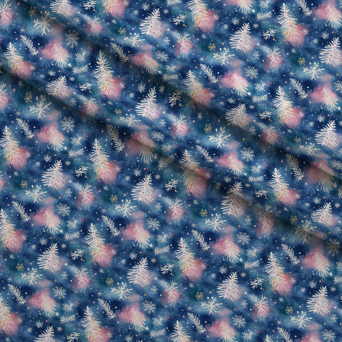 Midnight Poinsettia Pattern 5 Fleece Fabric — fleece fabric folded close-up preview (mv-fleece-v1:lying)