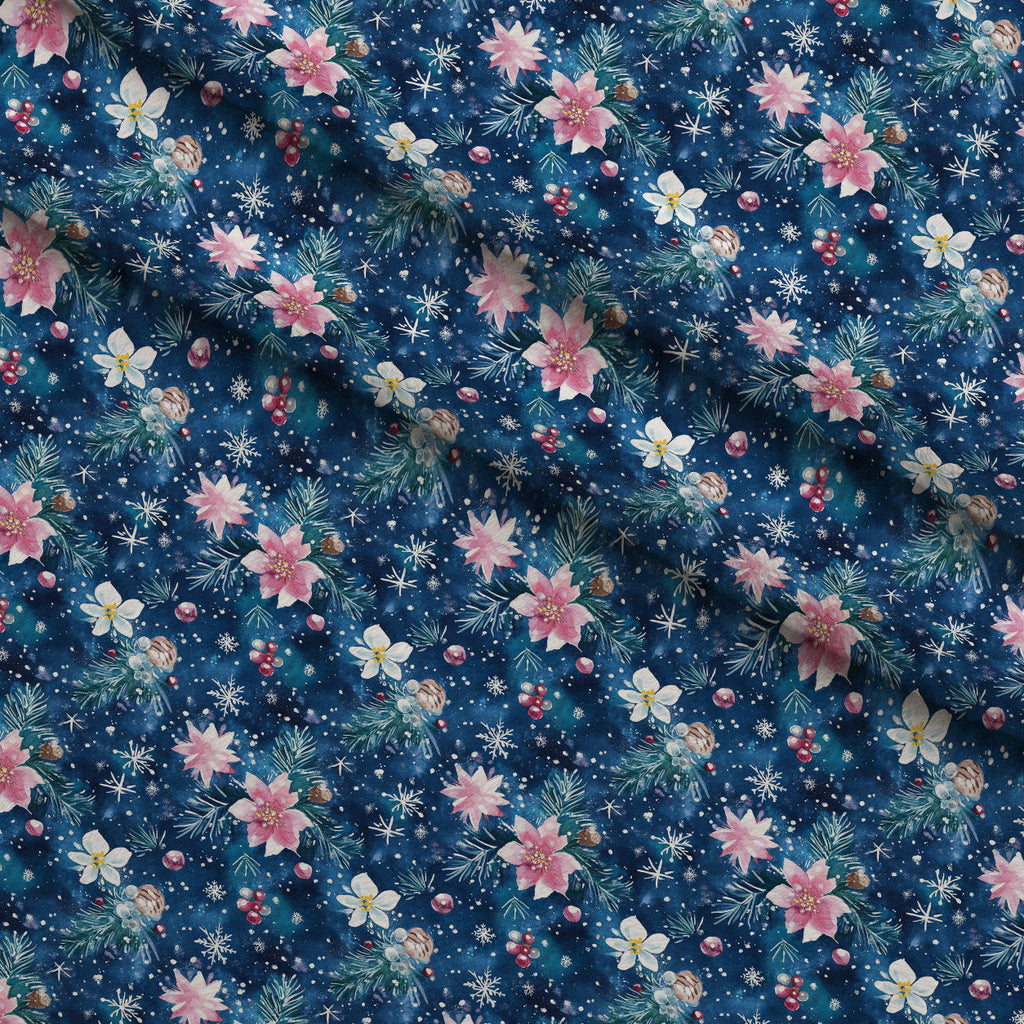 Midnight Poinsettia Pattern 8 Fleece Fabric — fleece fabric folded close-up preview (mv-fleece-v1:lying)