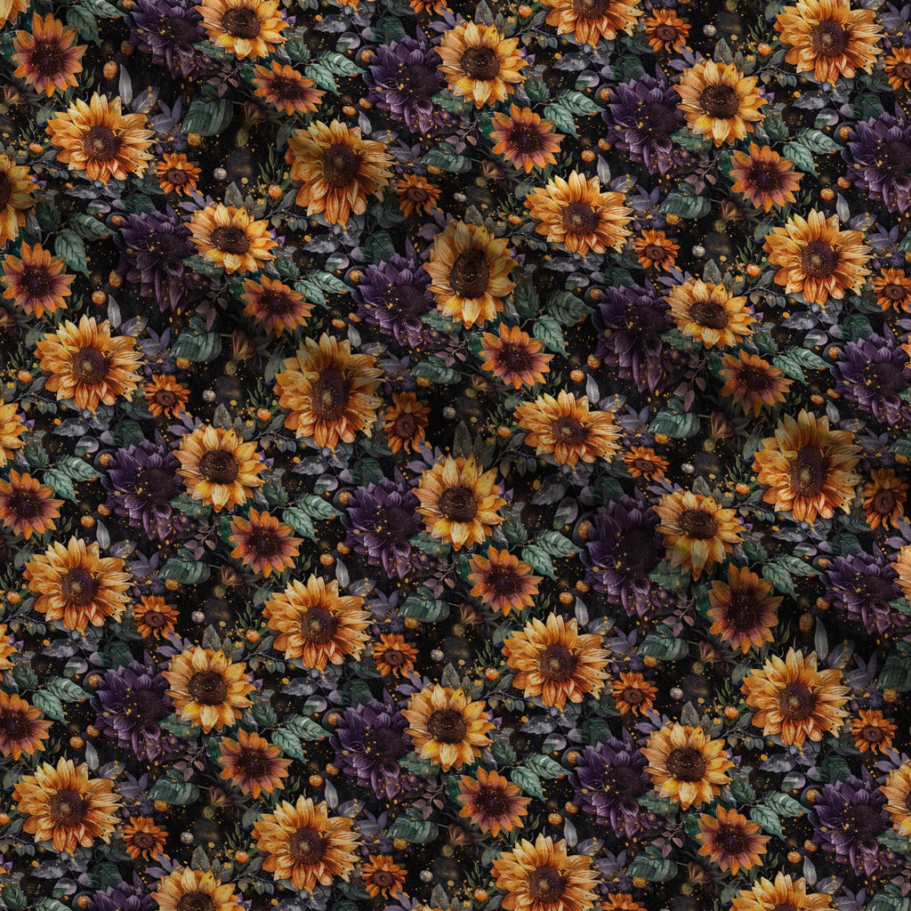 Midnight Sunflowers Pattern 11 Fleece Fabric — fleece fabric folded close-up preview (mv-fleece-v1:lying)
