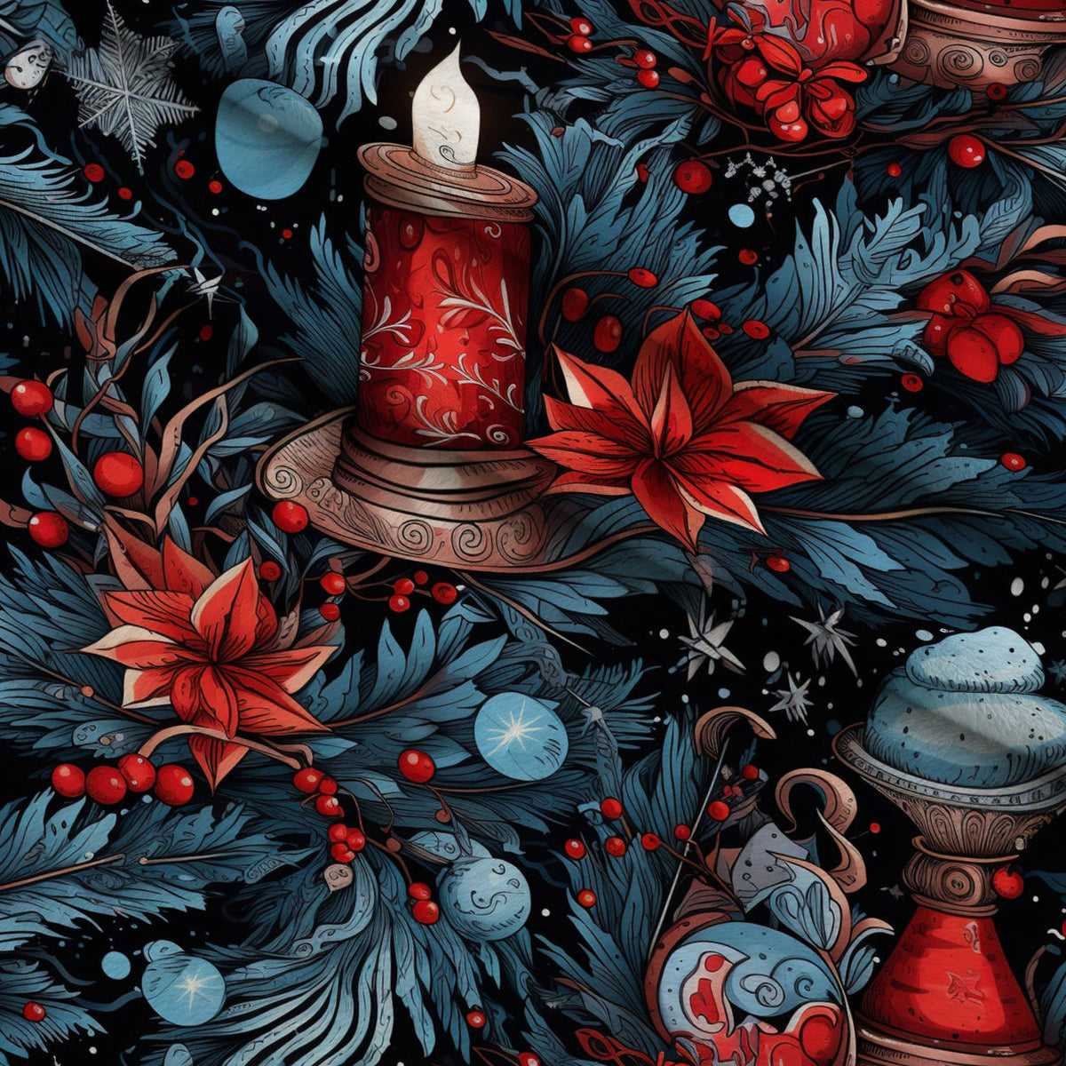Midnight Yuletide Pattern 10 Fleece Fabric — fleece fabric folded close-up preview (mv-fleece-v1:lying)