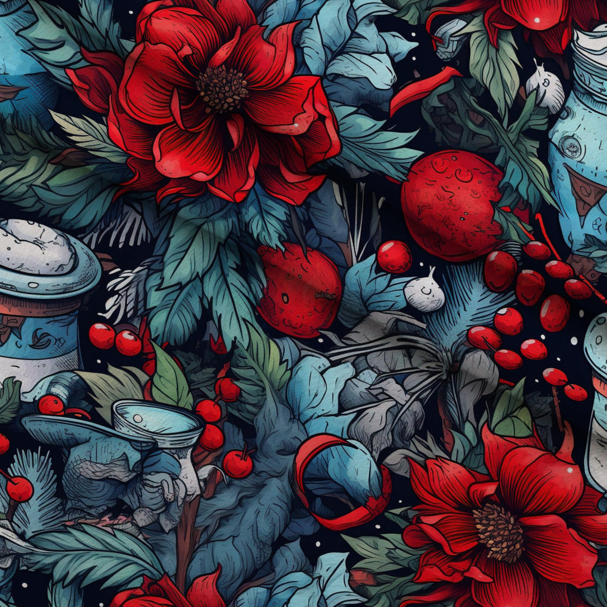 Midnight Yuletide Pattern 2 Fleece Fabric — fleece fabric folded close-up preview (mv-fleece-v1:lying)