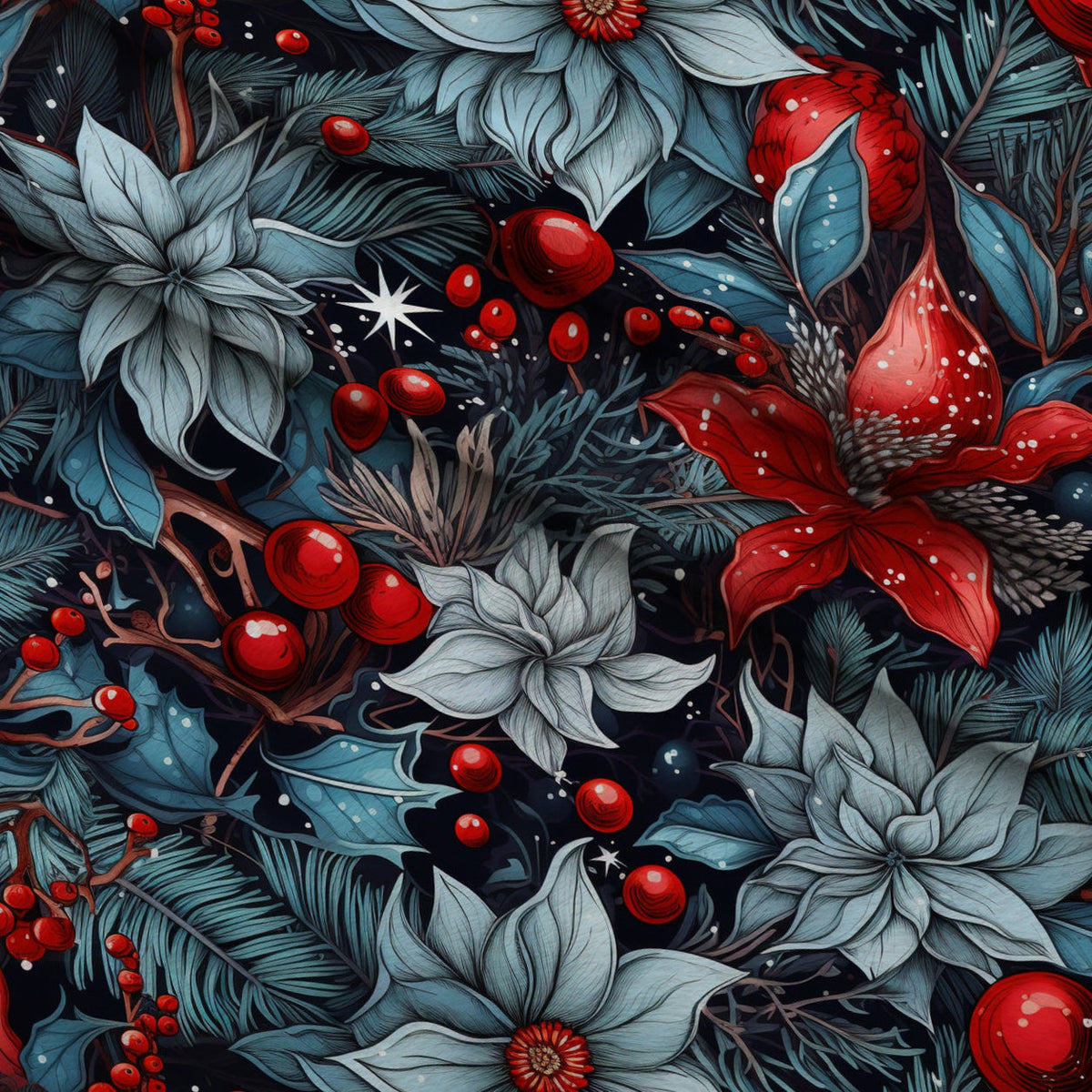Midnight Yuletide Pattern 3 Fleece Fabric — fleece fabric folded close-up preview (mv-fleece-v1:lying)