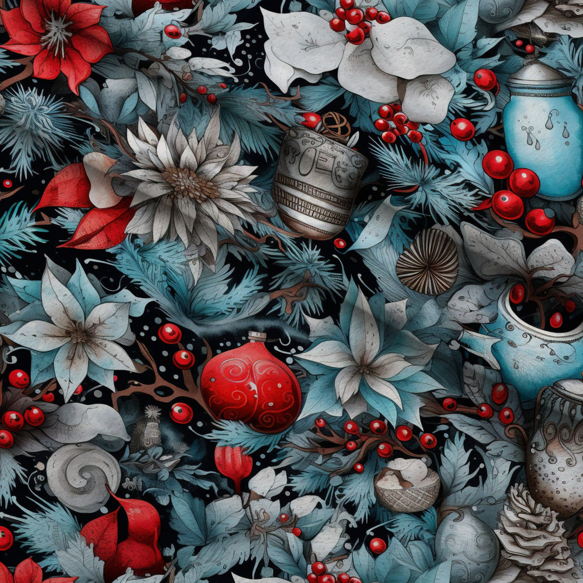 Midnight Yuletide Pattern 7 Fleece Fabric — fleece fabric folded close-up preview (mv-fleece-v1:lying)
