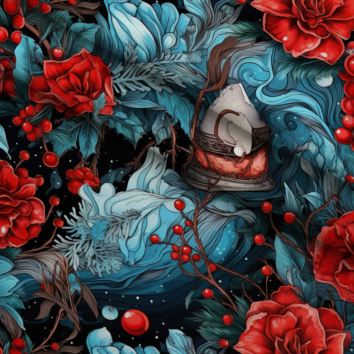Midnight Yuletide Pattern 8 Fleece Fabric — fleece fabric folded close-up preview (mv-fleece-v1:lying)