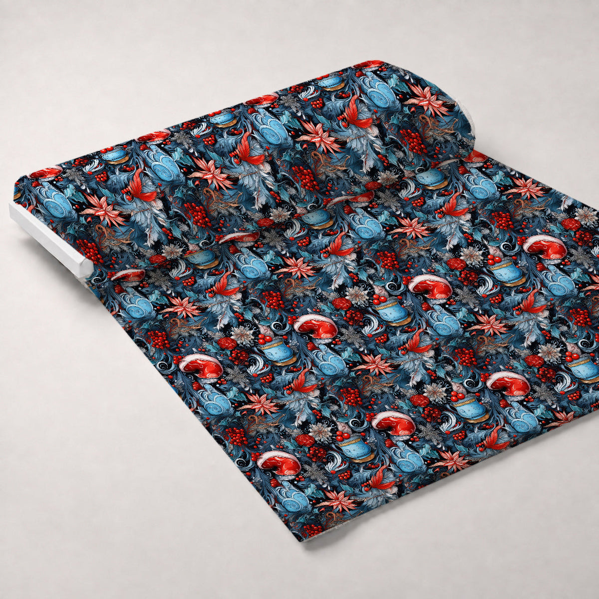 Midnight Yuletide Pattern 9 Fleece Fabric — fleece fabric unrolled bolt preview (mv-fleece-v1:bolt)