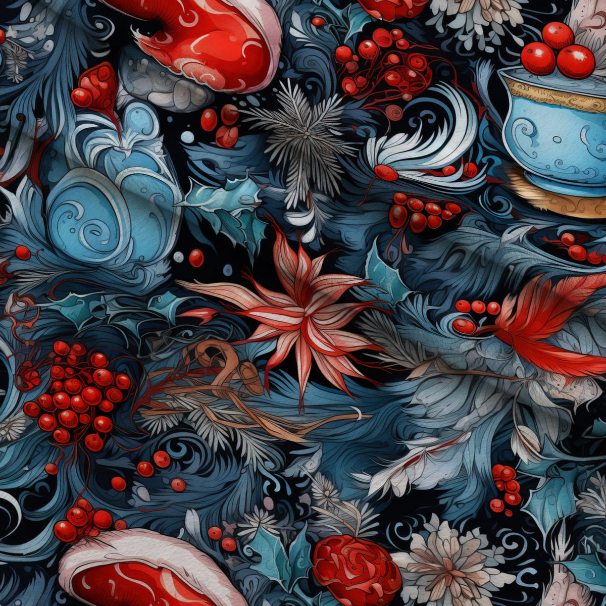 Midnight Yuletide Pattern 9 Fleece Fabric — fleece fabric folded close-up preview (mv-fleece-v1:lying)