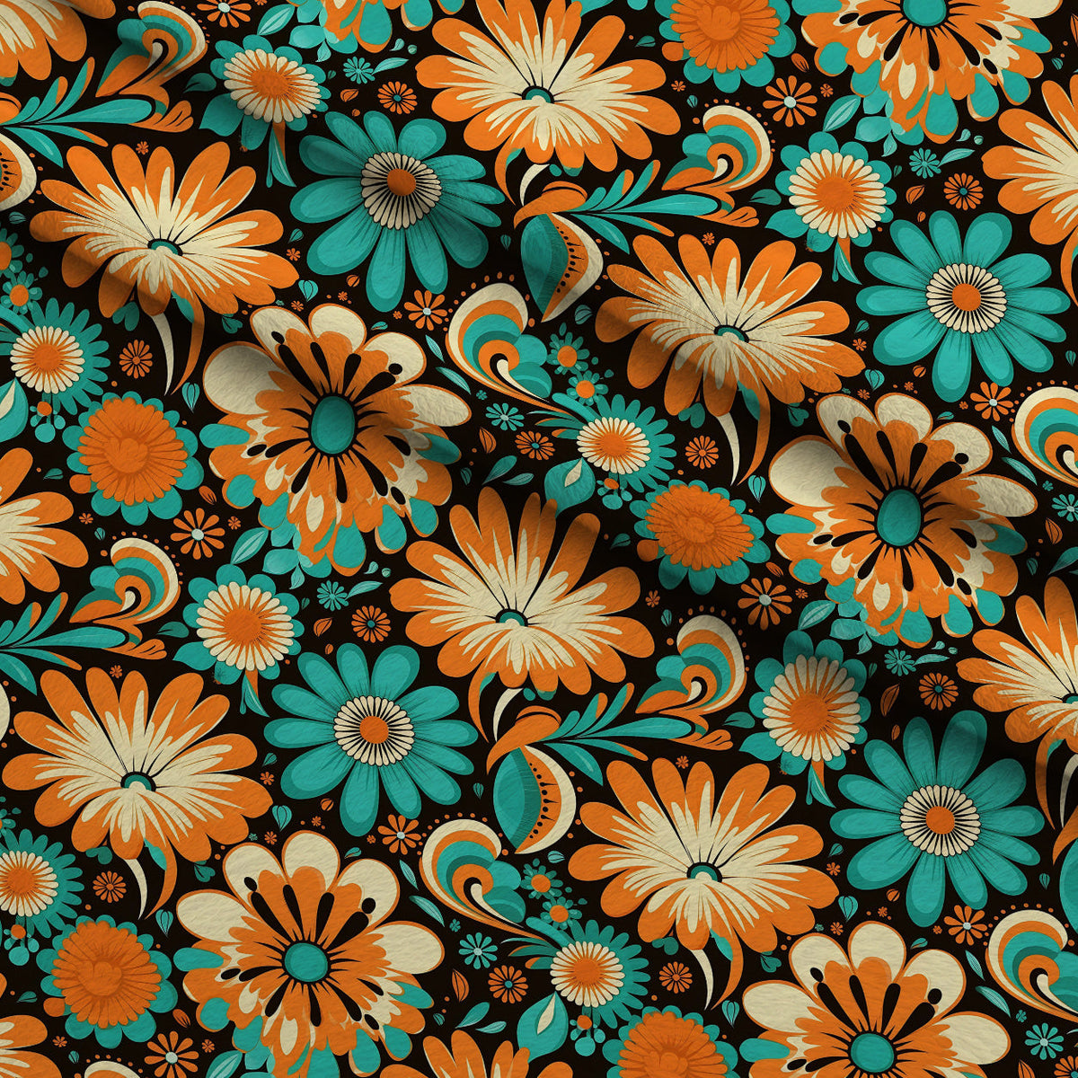 Mod Daisy Daze Pattern 10 Fleece Fabric — fleece fabric folded close-up preview (mv-fleece-v1:lying)