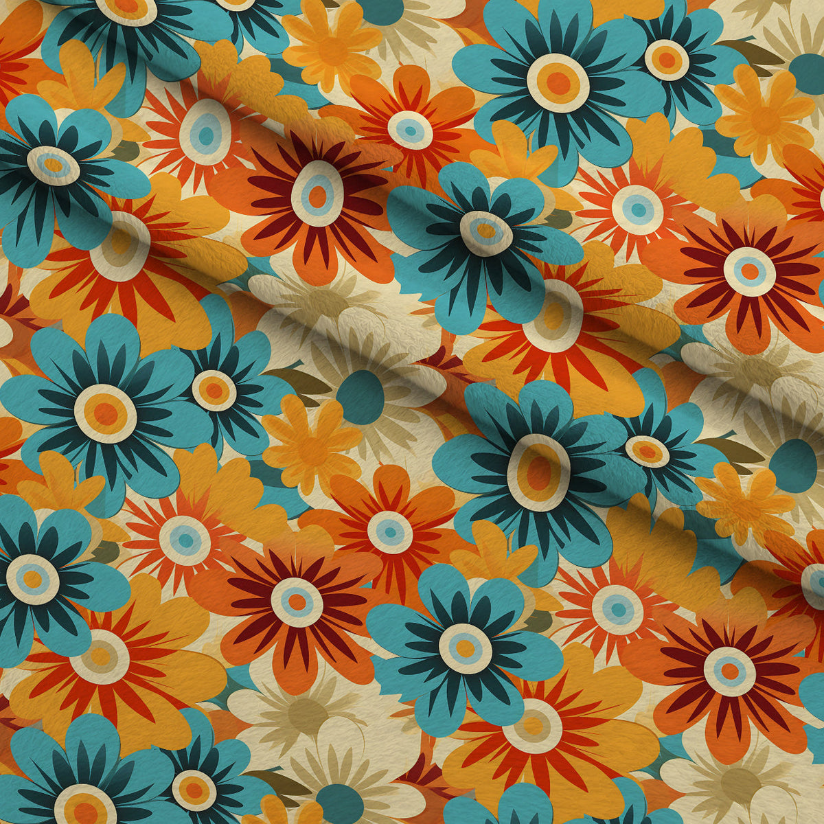 Mod Daisy Daze Pattern 11 Fleece Fabric — fleece fabric folded close-up preview (mv-fleece-v1:lying)
