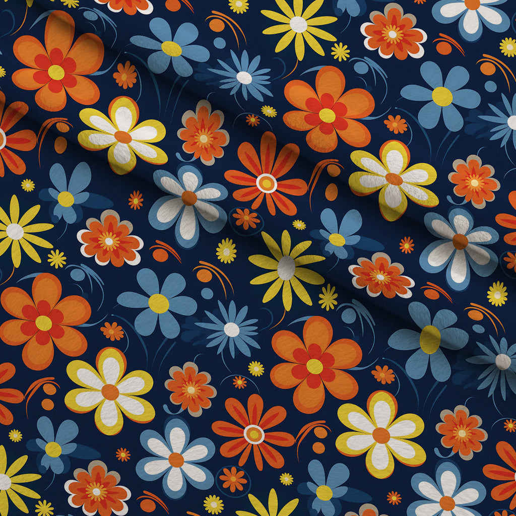 Mod Daisy Daze Pattern 12 Fleece Fabric — fleece fabric folded close-up preview (mv-fleece-v1:lying)