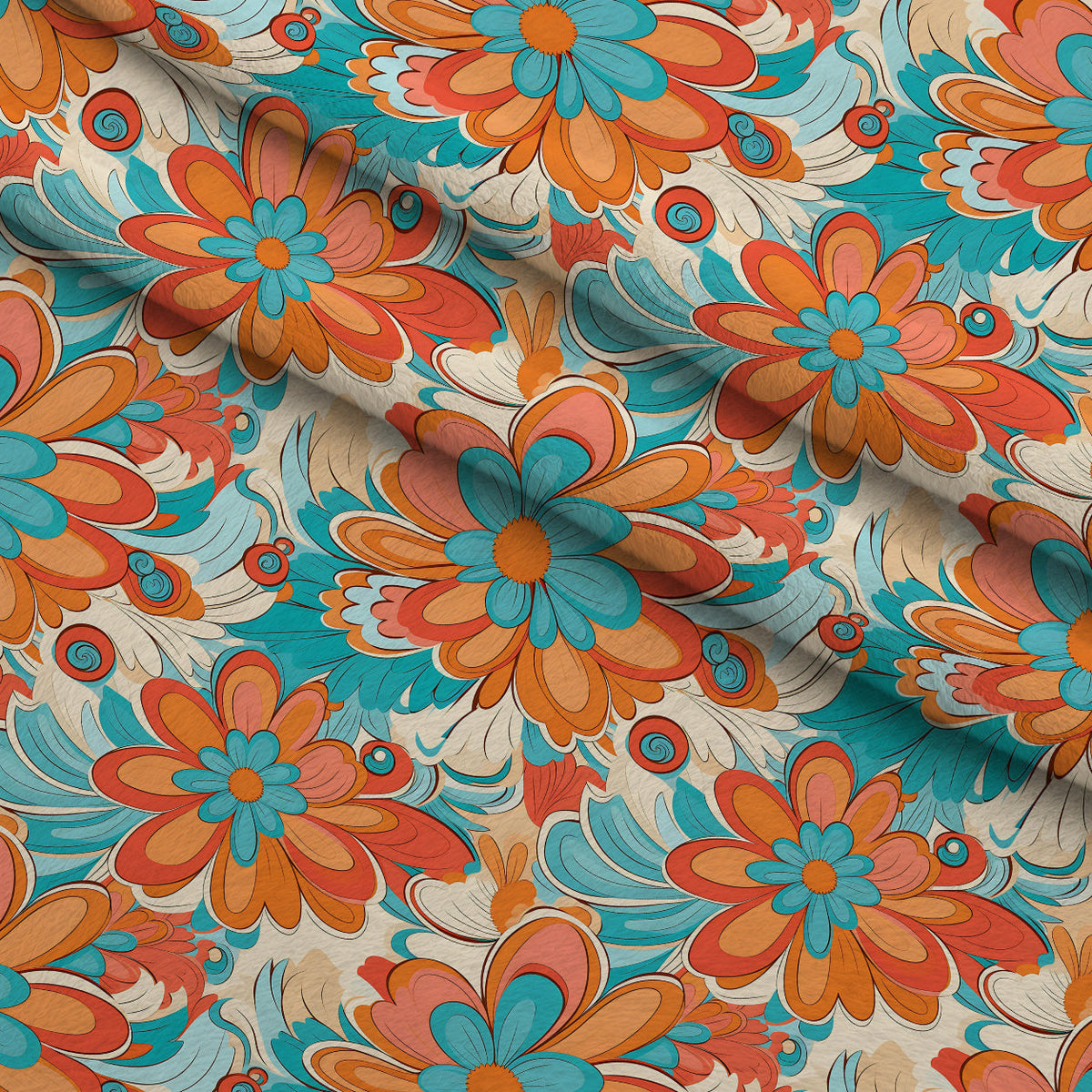 Mod Daisy Daze Pattern 18 Fleece Fabric — fleece fabric folded close-up preview (mv-fleece-v1:lying)