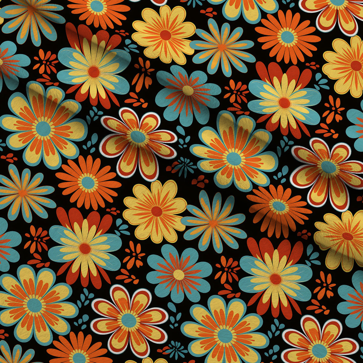 Mod Daisy Daze Pattern 19 Fleece Fabric — fleece fabric folded close-up preview (mv-fleece-v1:lying)
