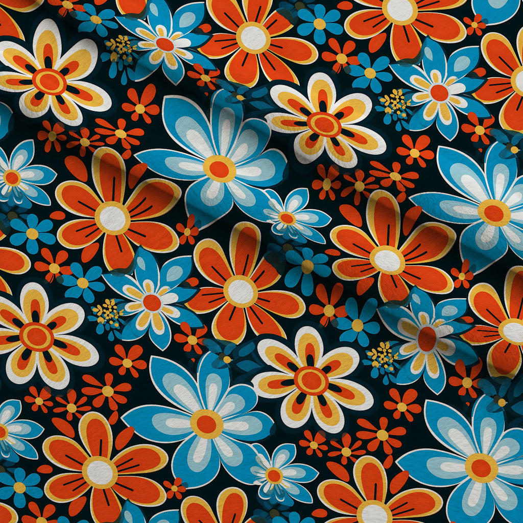 Mod Daisy Daze Pattern 2 Fleece Fabric — fleece fabric folded close-up preview (mv-fleece-v1:lying)
