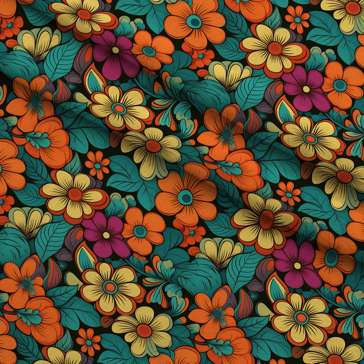 Mod Daisy Daze Pattern 20 Fleece Fabric — fleece fabric folded close-up preview (mv-fleece-v1:lying)