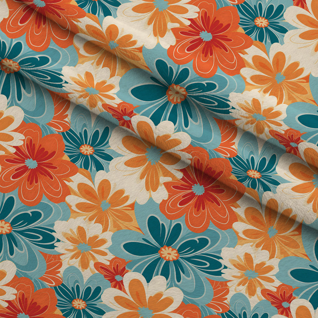 Mod Daisy Daze Pattern 24 Fleece Fabric — fleece fabric folded close-up preview (mv-fleece-v1:lying)