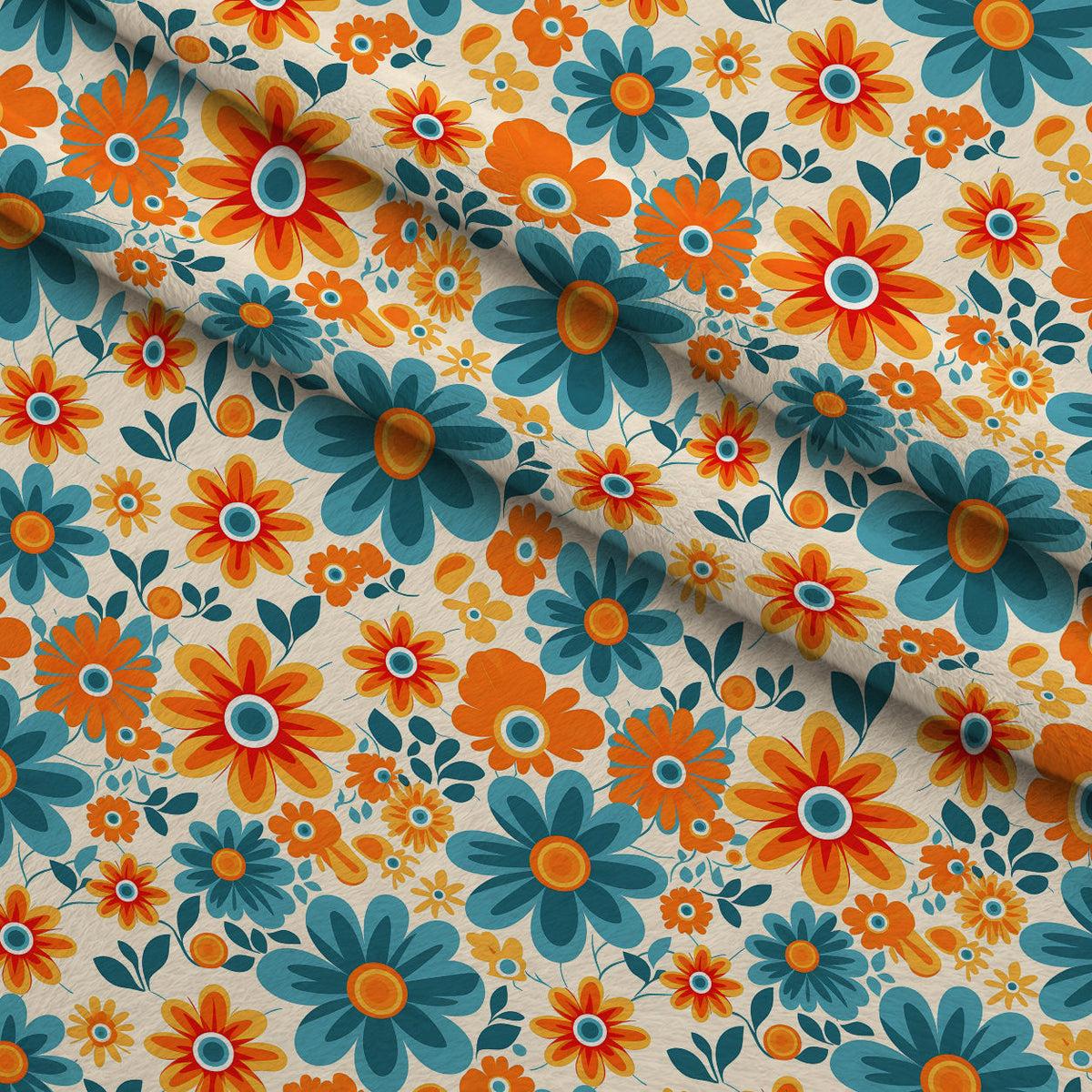Mod Daisy Daze Pattern 25 Fleece Fabric — fleece fabric folded close-up preview (mv-fleece-v1:lying)