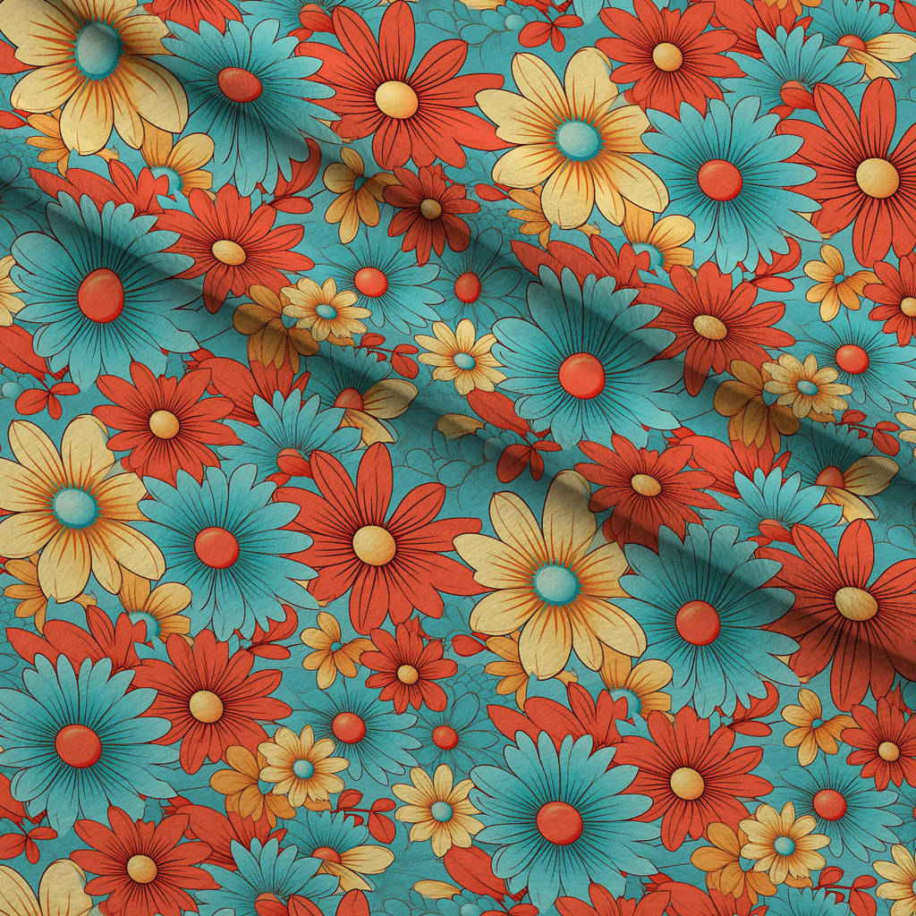 Mod Daisy Daze Pattern 3 Fleece Fabric — fleece fabric folded close-up preview (mv-fleece-v1:lying)