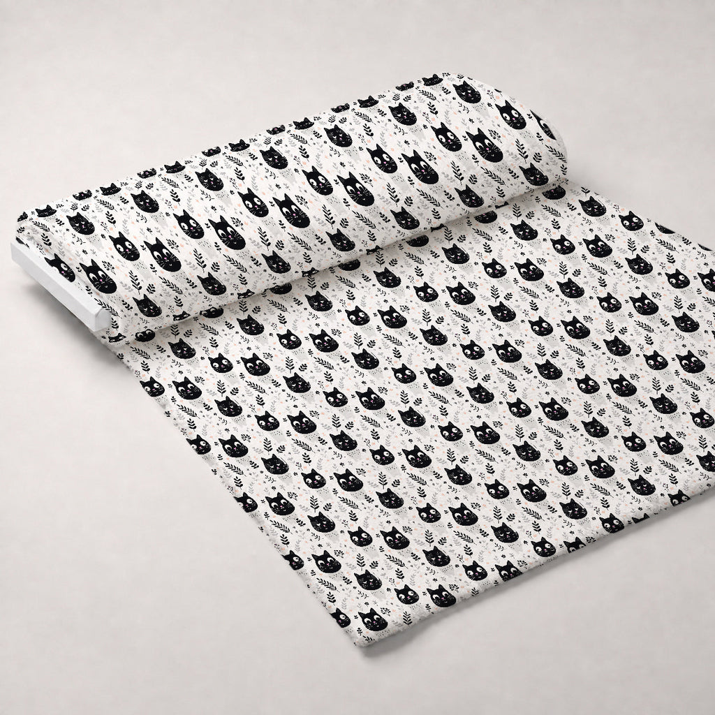 Monochrome Meows Pattern 1 Fleece Fabric — fleece fabric unrolled bolt preview (mv-fleece-v1:bolt)
